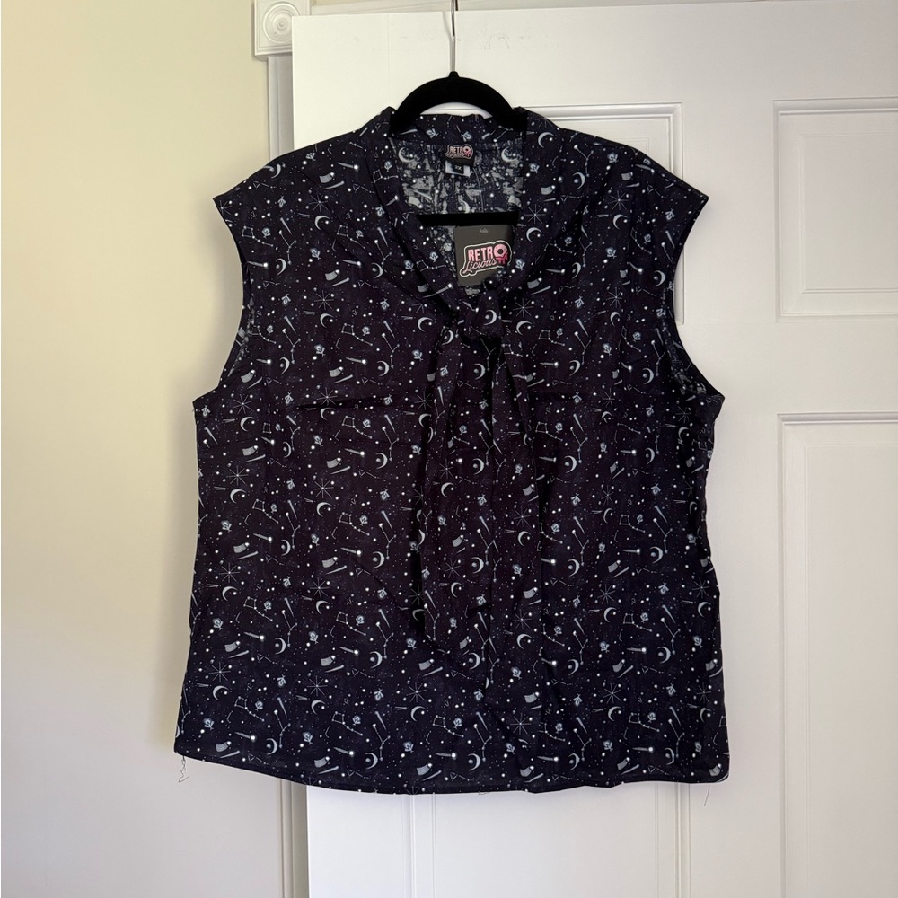 Retrolicious Navy and White Tie Front Blouse